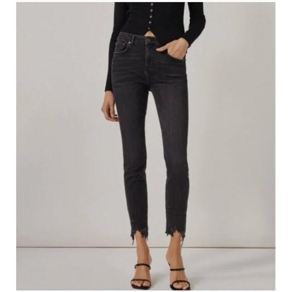 Zara Jeans Womens 4 Black Skinny Raw Hem Denim Mid‎ Rise Cotton - Picture 1 of 8